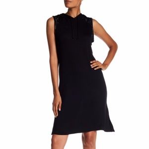 New Bobeau Black Athleisure Hooded Dress Velvet